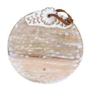 Foreside Home & Garden 8" Round White Wood Cutt ing Board