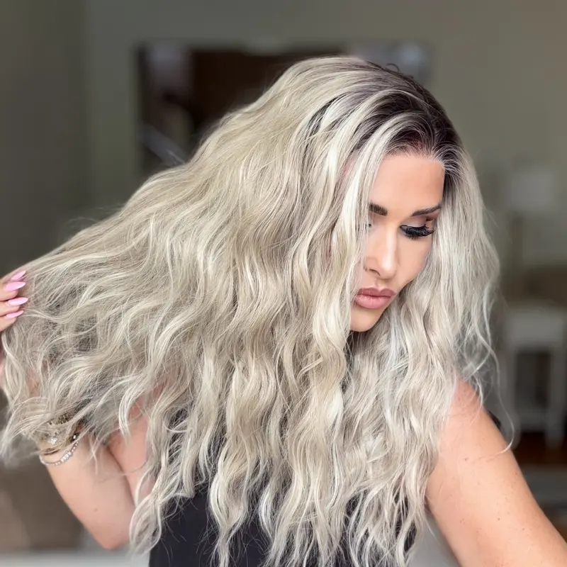 AISOM New Release Marissa Ash Beige Blonde Long Water Wave Synthetic Lace Front Wig 20 Inches 13x4 Free Part Glueless Wig for Women