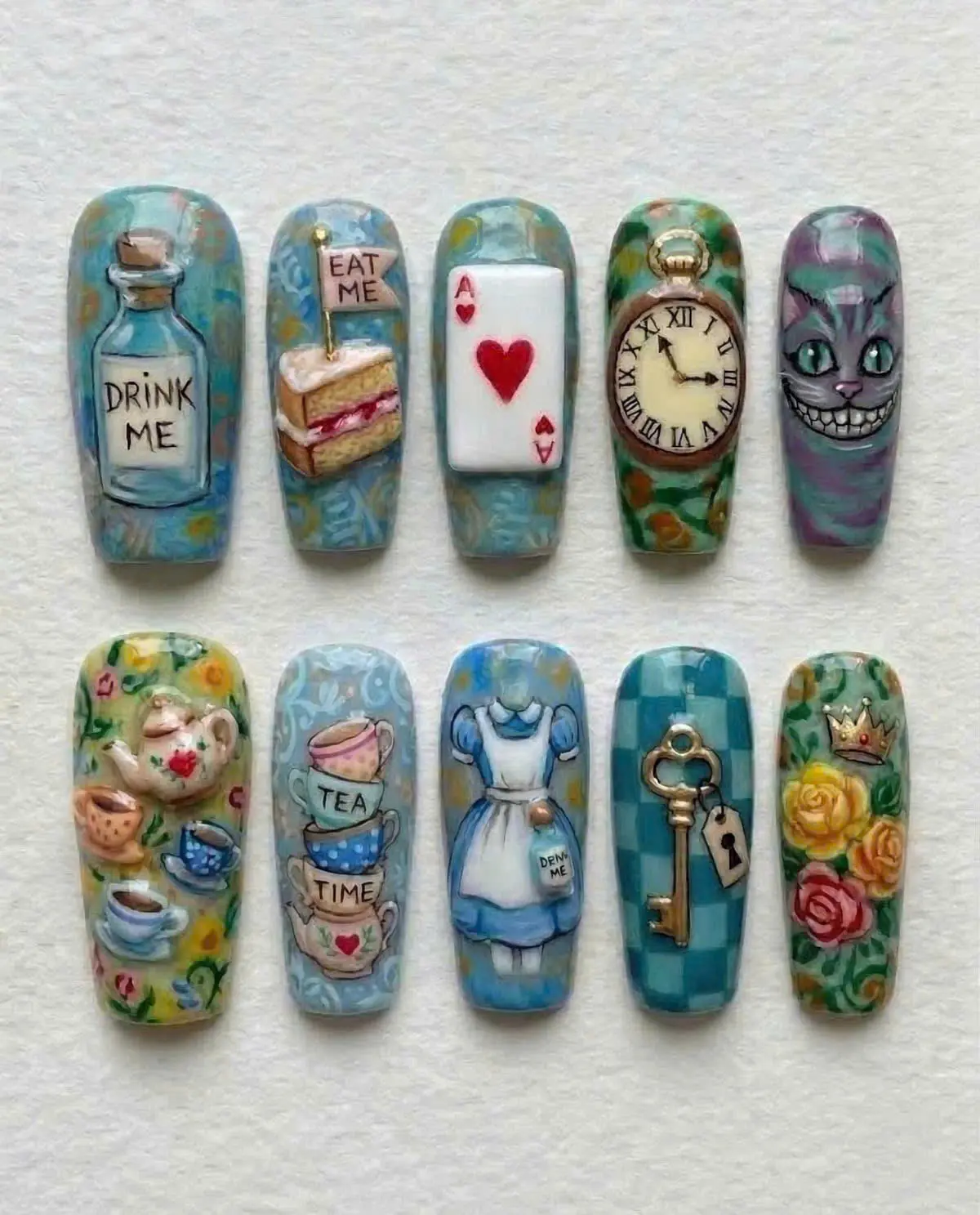 Light Blue Alice Handmade Long Soft Gel Reusable Press-On Nails Art Set for Beauty & Nail Care Accessories