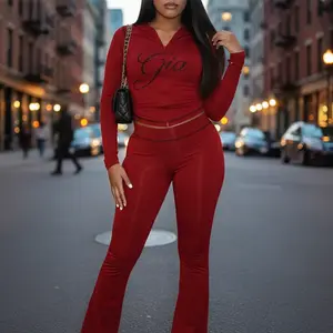 Hot Girl Spring Gia Set | Red & Black Y2K Zip Up Tracksuit, Flare Pants Outfit for Memorial Day, Pool Parties, & City Nights | Trendy Streetwear Essential