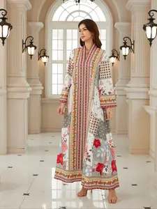 Women's Ramadan New Fabric Design Embroidered Dress Kaftan Robe Modesty Muslim Clothing Evening Gown Full Beaded Long Sleeve Loose Fit All Seasons