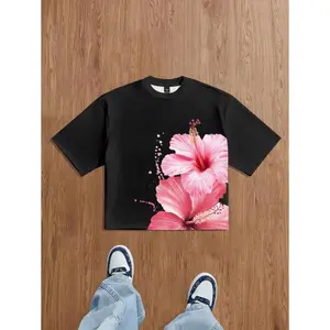 Men's Fashionable Floral Print Oversized Short T-Shirt, Suitable For Summer, Friend Gift Men's Cropped Tops Graphic Tees Men Cropped Summer T Shirts