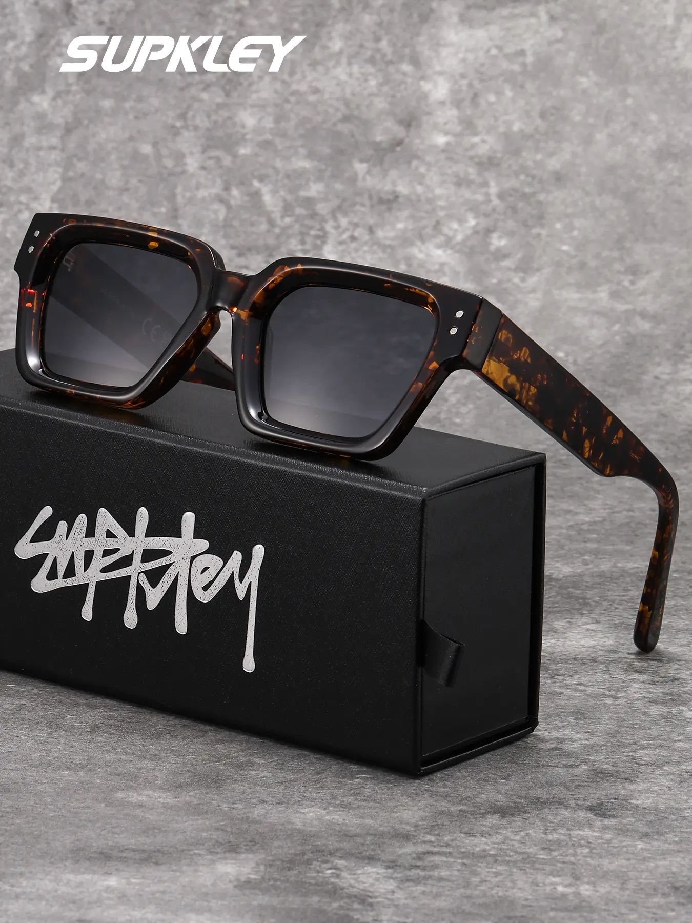 SUPKLEY Casual And Exquisite Style Square Frame Tac Lens Sunscreen Travel Outdoor Cycling Rowing Retro Modern Fashion Men's Sunglasses Suitable For Gift Giving Polarized Sunglasses