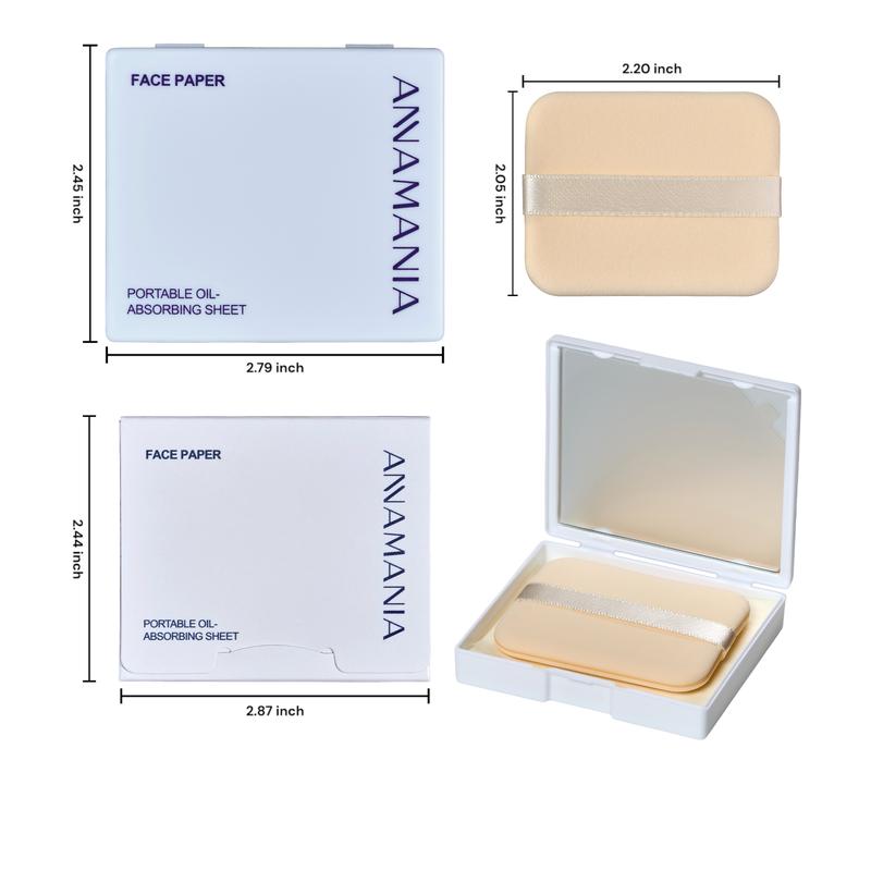 ANAMANIA Oil Blotting Sheets for Face with Mirror and Puff. 300 Sheets oil Blotting paper for oily skin, Absorb Excess Oil,  Face paper Compact Makeup Matte