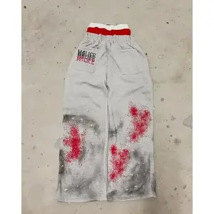 American Gothic Distressed Inkjet Letter Print Double-Layer Sports Casual Pants Men's Loose Hip Hop Rap Street Fashion Oversized Trouser with Pocket Menswear Sportswear Gym Outfits