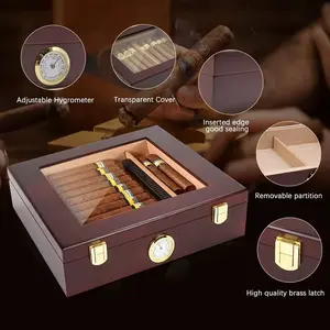 Golden buckle box and accessories and humidifier - glass cover - men's desktop - portable travel case - suitable for small desktop boxes of 20-30 pieces