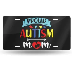 Proud Autism Mom License Plate Frame Covers Personalized Custom Tag 4 Holes 12 X 6 inch Car Accessories Car Tag Frame Holders