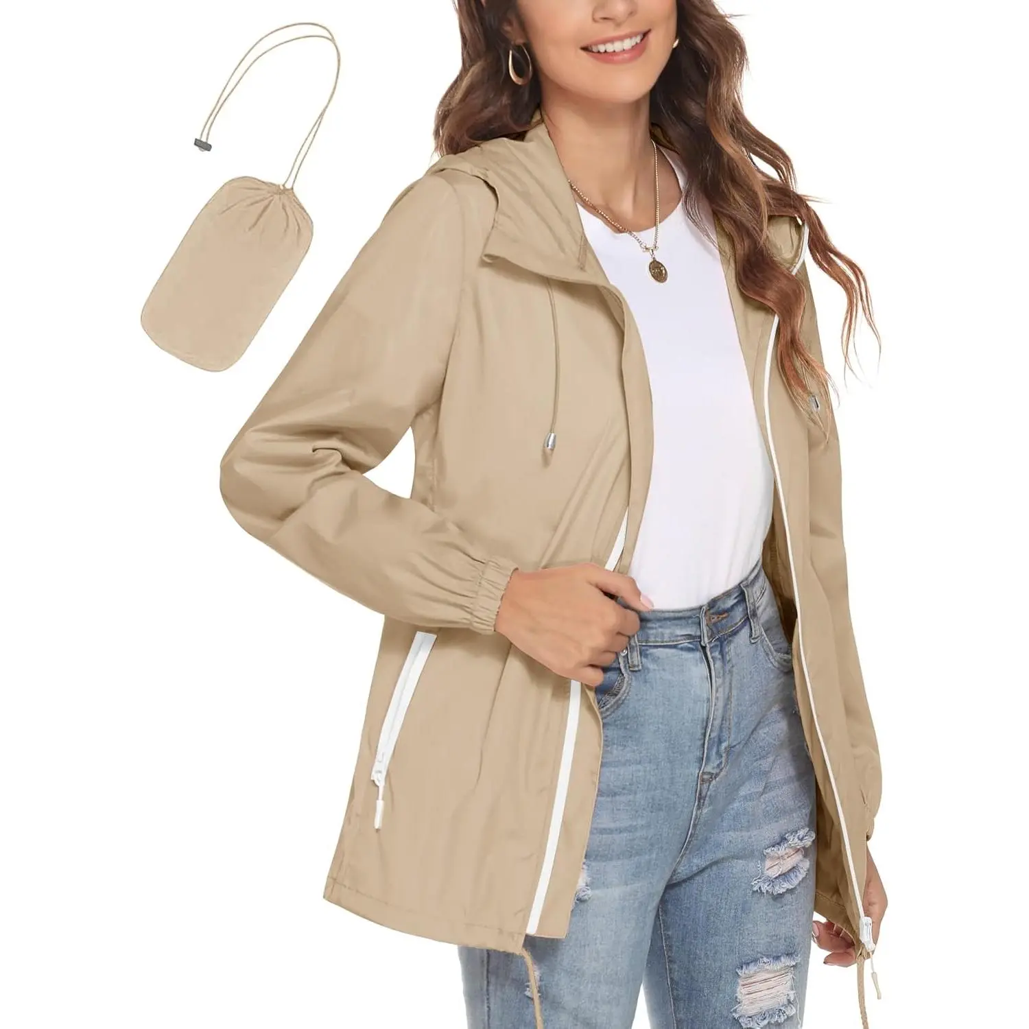 Avoogue Womens Waterproof Raincoat Lightweight Breathable Rain Jacket Hooded Rain Coat Outdoor Active Windbreaker with Pocket