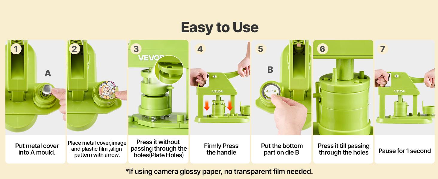 VEVOR Button Maker Machine, 1.26 in, Plastic Pin Maker with 500pcs Button Parts, Mr. Panda Magic Book, Circle Cutter and Hex Wrenches, Reinforced Ergonomic Handle, for DIY Badges, Personalized Pins