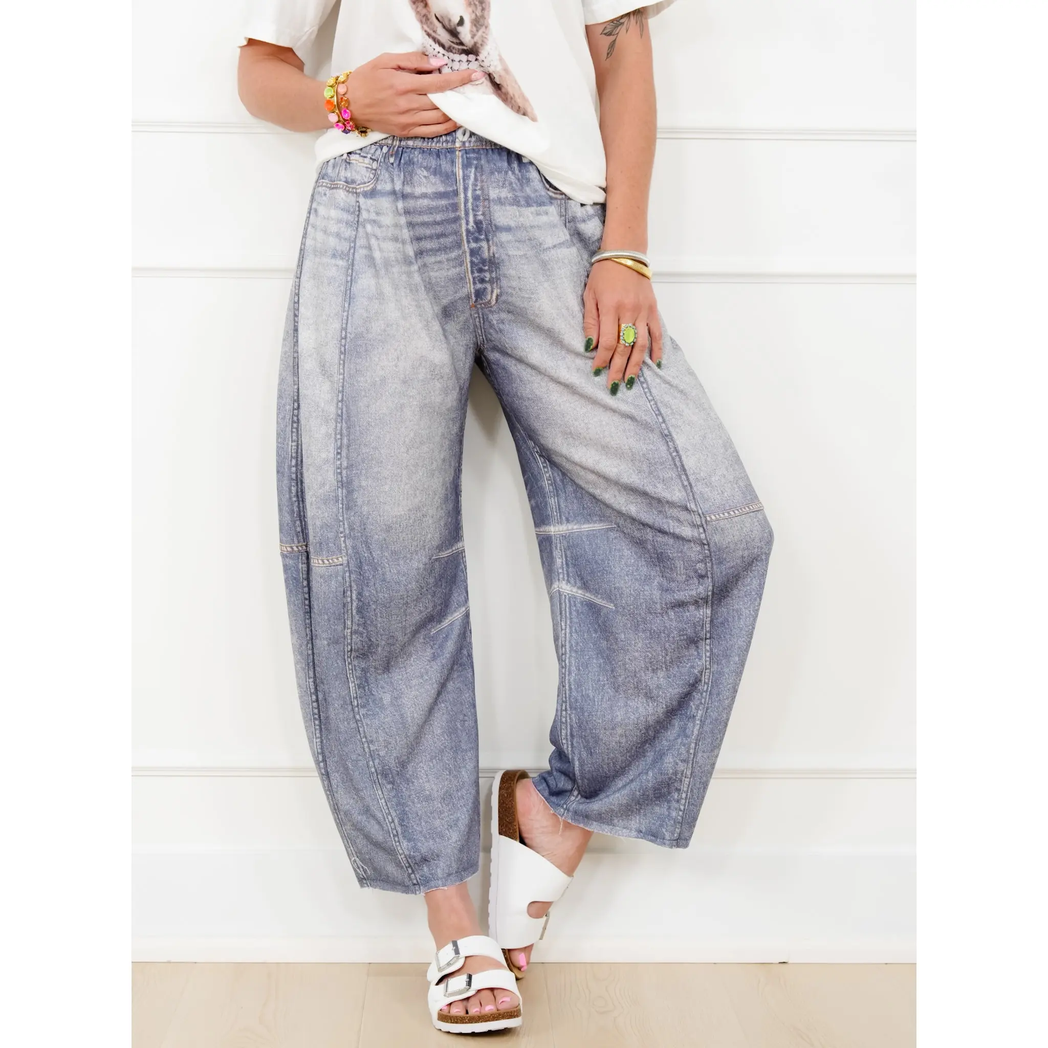 Restock! Plus/Reg Acid Print Elastic Waist Barrel Pants