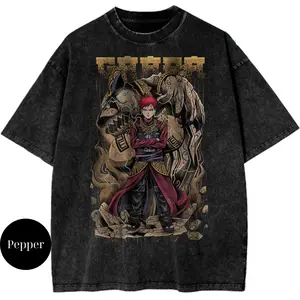 Gaara Naruto Anime Anime Streetwear Vintage Unisex T-Shirt, Cotton Crewneck Short Sleeve T-Shirt Menswear Womenswear Underwear Streetwear Top