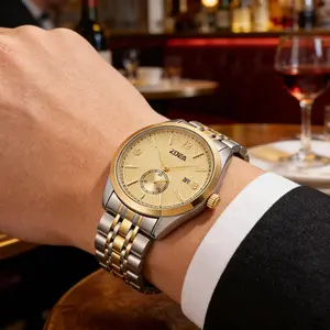 Men's Large Dial Watches Stainless Steel Watch Bands Daytime Waterproof Analog Quartz Watches