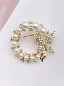 Women's Baroque Style Faux Pearl Rhinestone Butterfly Design Brooch, Elegant Clothes Accessories For Clothes Decoration, Gift For Women, Fashion Accessory