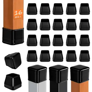 16 Pcs Chair Leg Sliders for Carpet Rug, Square Chair Leg Floor Protectors Glides, Dining Room Furniture Foot Caps, Silicone Covers with Plastic Pads, No Scratches (Fit:Fit:1-1/8"~1-7/16", Black)