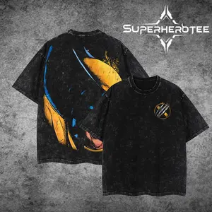 [ superhero tee ] Superstyle Clawborn "Logan" Weapon X - The Mutants X-Team MCU superhero Comics Edition Double Printed Oversize Lightweight Acid Washed Tee Hoodie Sweater TV Series Graphic Design Top Cotton Streetwear Comic Superheroes T-Shirt Clothes