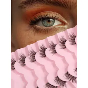 Half Lashes Cat Eye False Eyelashes Natural Look 14MM Natural Corner Lashes Wispy Half Eyelashes 3/4 Lash with Thin Cotton Band C Curl Soft Eyelash 7 Pair