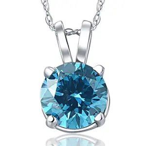 2ct Blue Diamond Solitaire 14K White Gold Pendant Lab Grown
