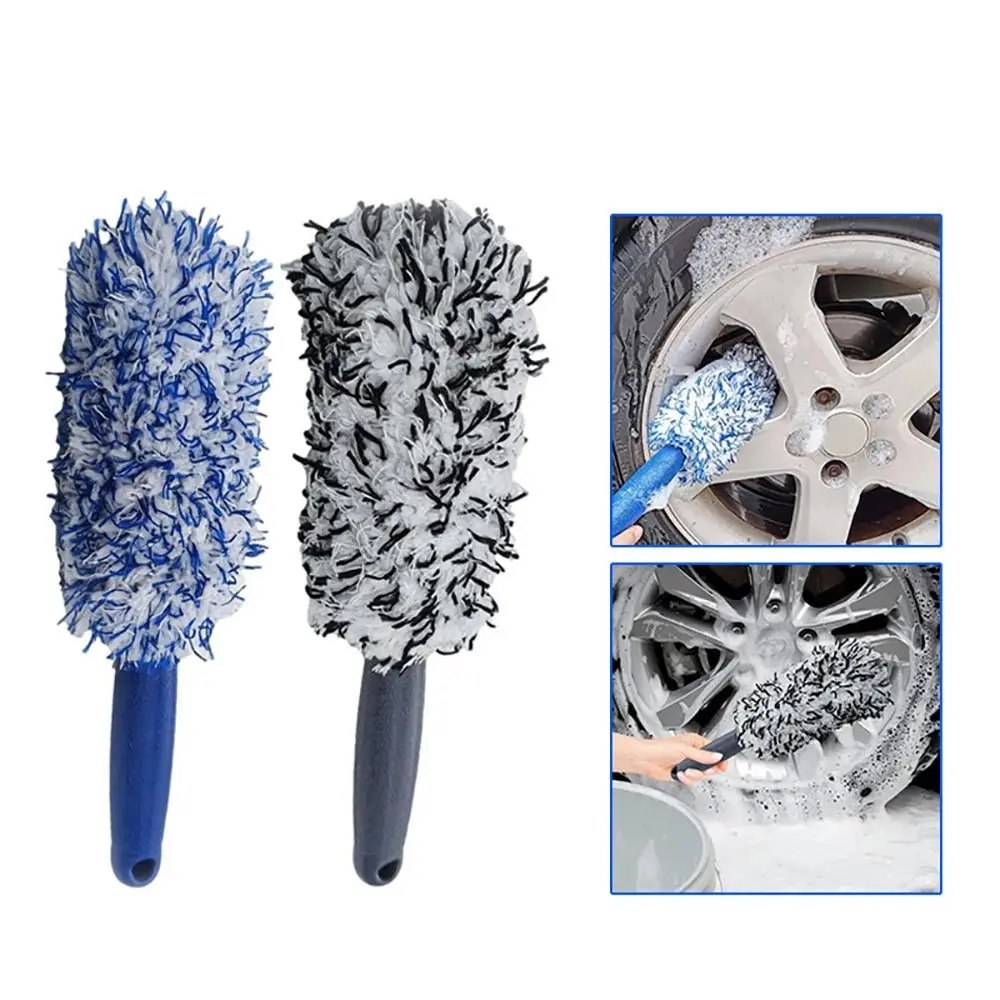 Microfiber Padded Wheel Towel Brush with Handle - Soft, Ultra-Absorbent Carwash Tool, Automotive Detailing & Car Washing Supplies for Vehicle Maintenance
