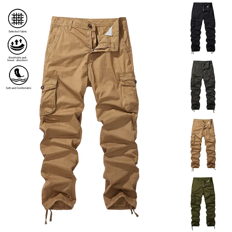 1-pack men’s tactical cargo pants, durable multi-pocket workwear pants suitable for outdoor construction, hiking, and trekking — regular fit, solid color, ideal for spring and autumn, long hiking pants