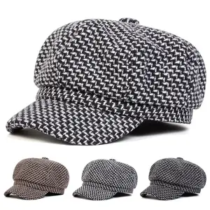 Unisex Thousand Bird Grid Personality Newsboy Hat Spring Autumn Retro Beret Hats Wild Casual Hats Octagonal Cap