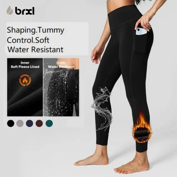 BRXL Women's High Waist Tummy Control Fleece Lined Sports Leggings - Water Resistant, Warm Insulated, with Zip Pocket, Workout Shapewear, Flattering Women's Clothes for Winter Outdoor Activities, Fleece Line Leggings, Gym Clothes Women