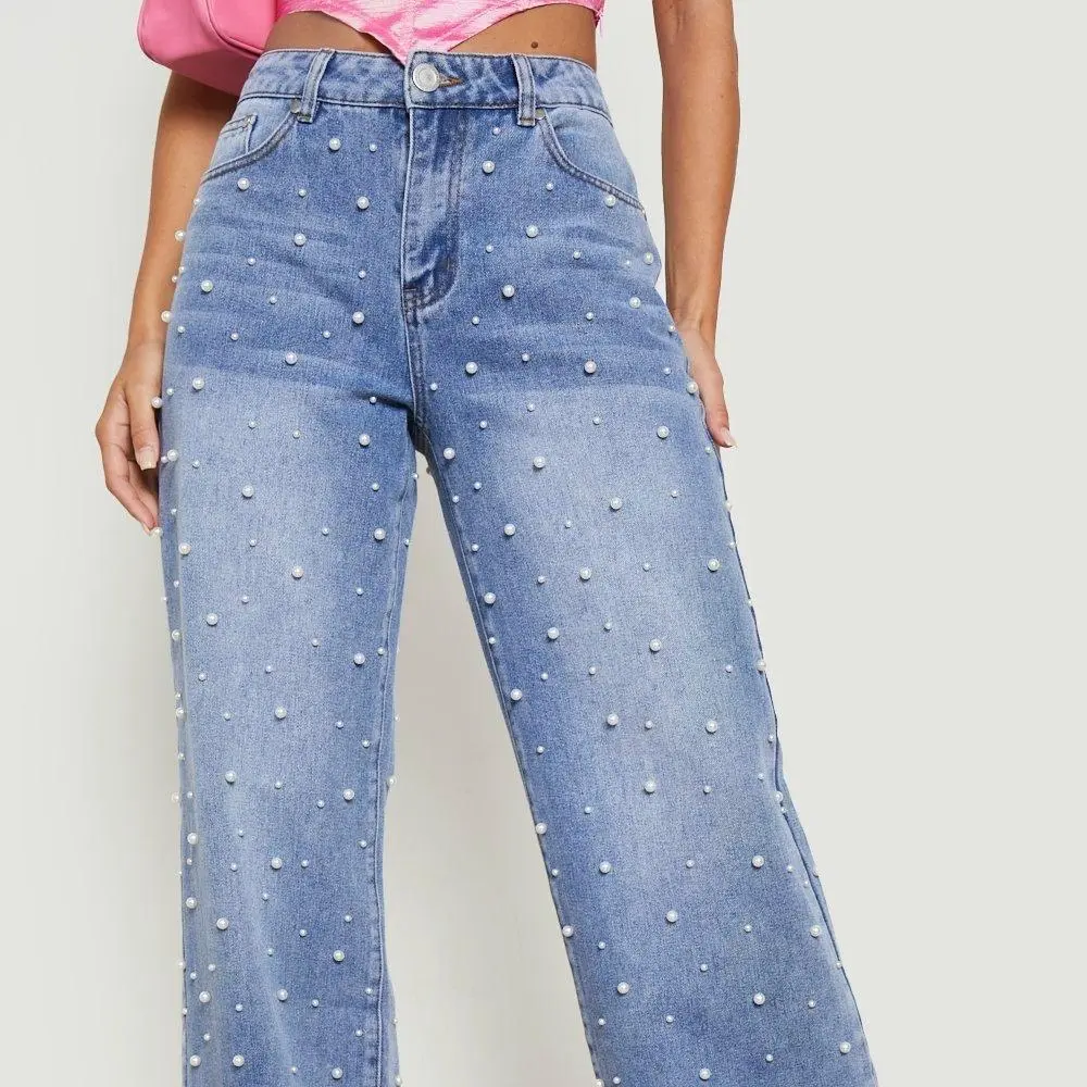 Pearl embellished jeans