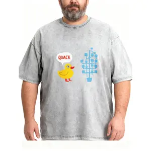 Men's Plus Size Duck "QUACK" Funny Washed T-Shirt, Casual Short Sleeve Crew Neck Tee