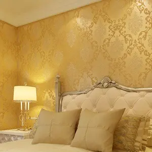 New European-Style Damask PVC Fabric Flocking Thick 3D Wallpaper Embossed Bedroom Living Room TV Background Wallpaper 1.73' W x 31.7' L Non-Paste