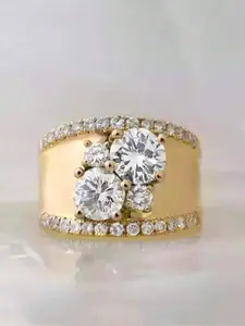 Charming Wide Gold Ring with Cubic Zirconia Stones, Fashion Jewelry for Party, Anniversary and Daily Wear, Romantic Gift