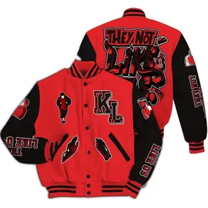 Dunkare Chile Red 9s Varsity Jacket - Dislike Us Graphic All Over Print Letterman Jackets, Trend jacket