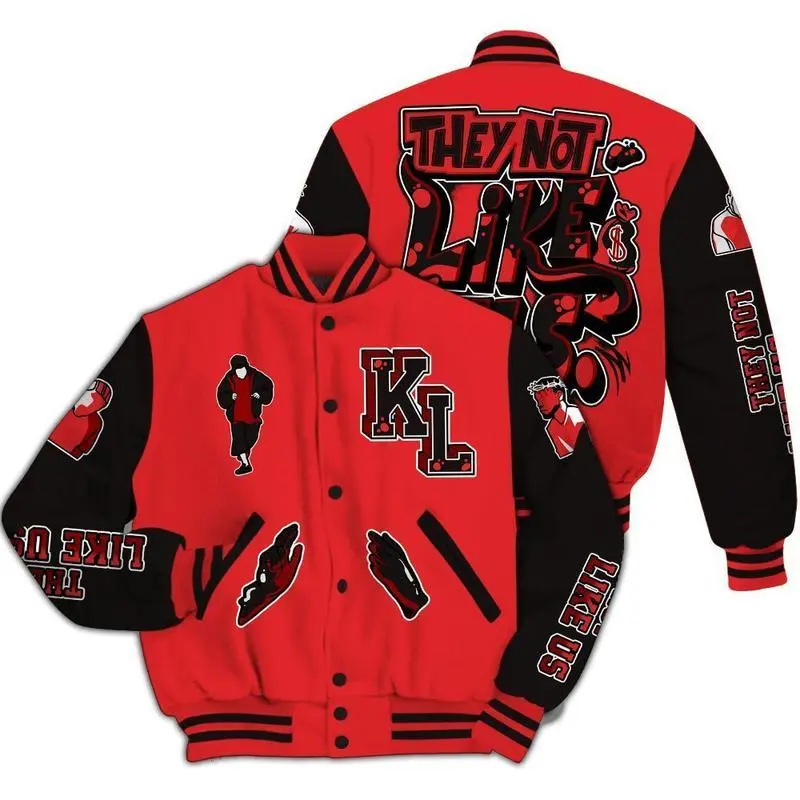 Dunkare Chile Red 9s Varsity Jacket - Dislike Us Graphic All Over Print Letterman Jackets, Trend jacket
