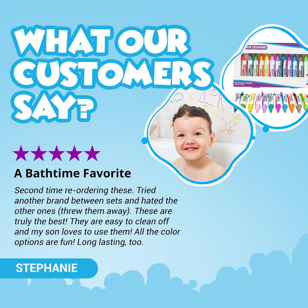 Tub Works 12-Pack Bath Crayons for Kids 3+, Non-Toxic, BPA-Free, Phthalate-Free, Washable Vivid Colors, Easy Grip for Wet-Dry Surfaces, Bath Time Art Supplies with Reusable Box for Children Development