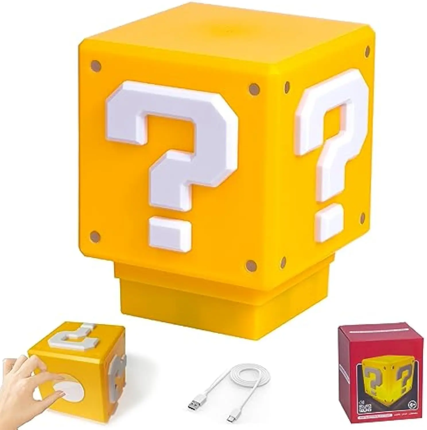 Mini Super Mario Bros.Charging Question Mark Night Light, Desktop USB Bedroom Light, Building Block Brick Table Lamp Bedside Lamp as Children's Gift (