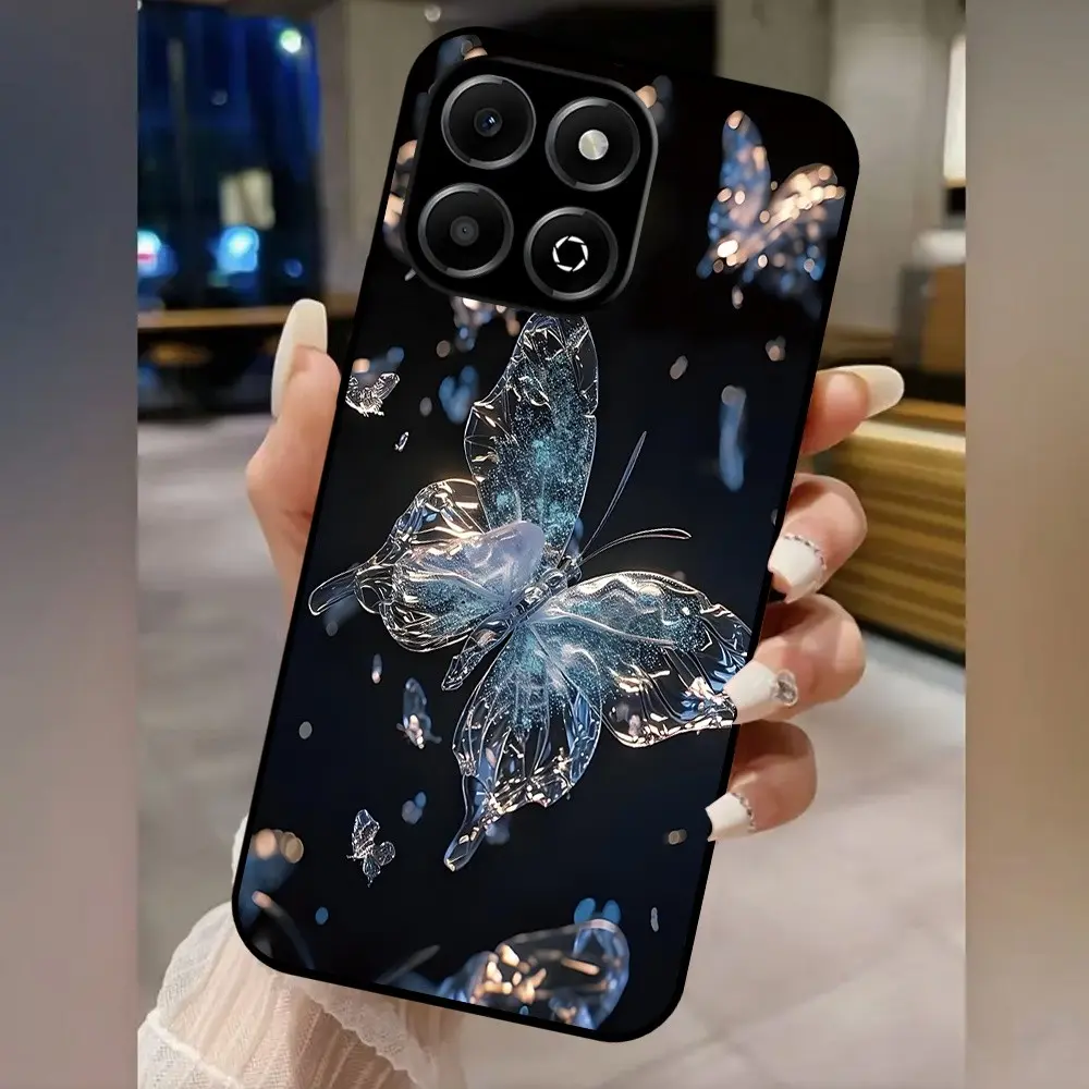 Transparent Butterfly Phone Case for Huawei Honor X6b 4g, Scratch Resistant Full-Body Protective Shell, Silicone Cellphone Cover for Fashion Accessories