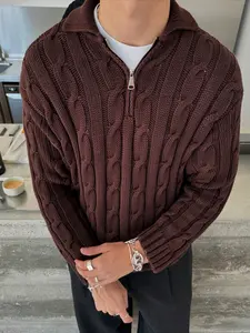 Unisex Vintage American Street Style Long Sleeve Sweater, Spring Autumn Winter Loose Fit Polo Neck Pullover, Fashion Men Daily Wear, Menswear