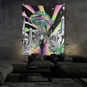 Trippy Tapestry, Shamanic Journey, Blacklight Reactive Wall Hanging, Neon Backdrop, Psychedelic Tapestry, Rave Decor, Psy Party Decor Lightweight