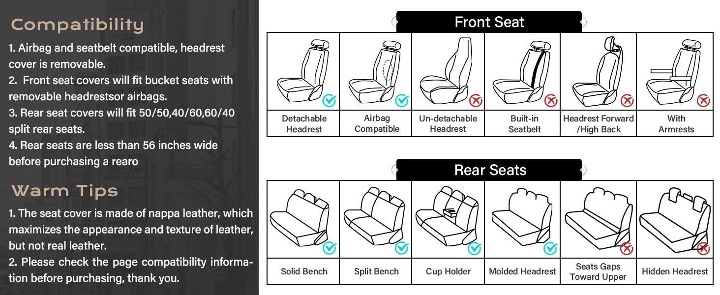 Coverado Model 5089 5-Piece Full Set Car Seat Covers, Waterproof PU Leather & Breathable Mesh Protectors, Front Seats Front and Rear Set, Leather, Protection, Universal Fit for SUVs, Trucks, Sedans, Car Seat Covers Front Seats, Front And Rear Set & Seat C