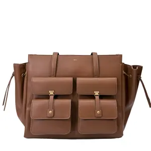 JW PEI Designer Leather Utility Tote Bag Brown Everyday Carry with Smart Storage Genuine Leather Multiple Pockets Roomy Interior Comfortable Straps