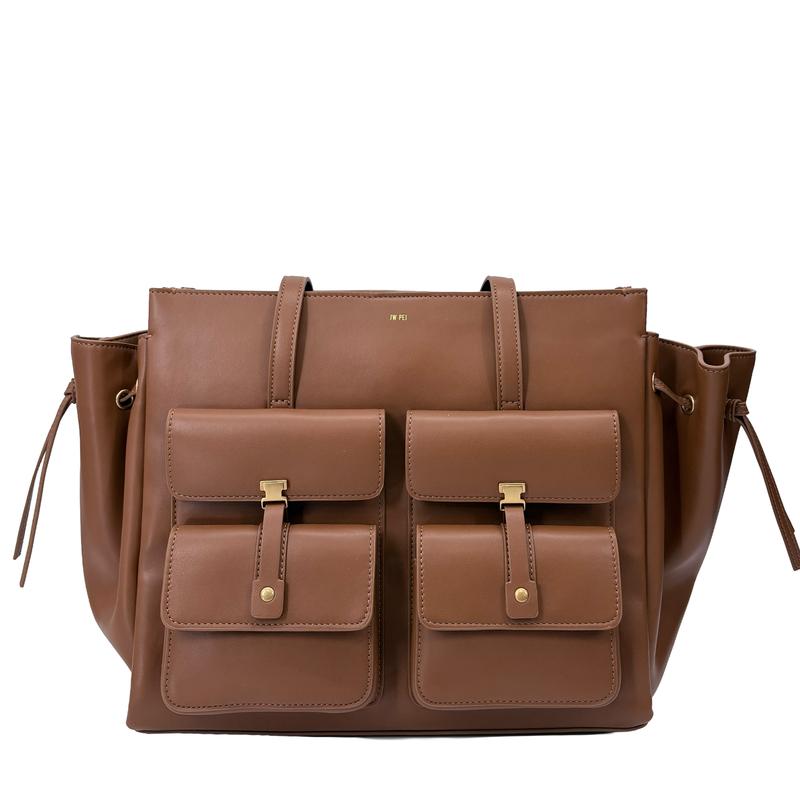 JW PEI Designer Leather Utility Tote Bag Brown Everyday Carry with Smart Storage Genuine Leather Multiple Pockets Roomy Interior Comfortable Straps