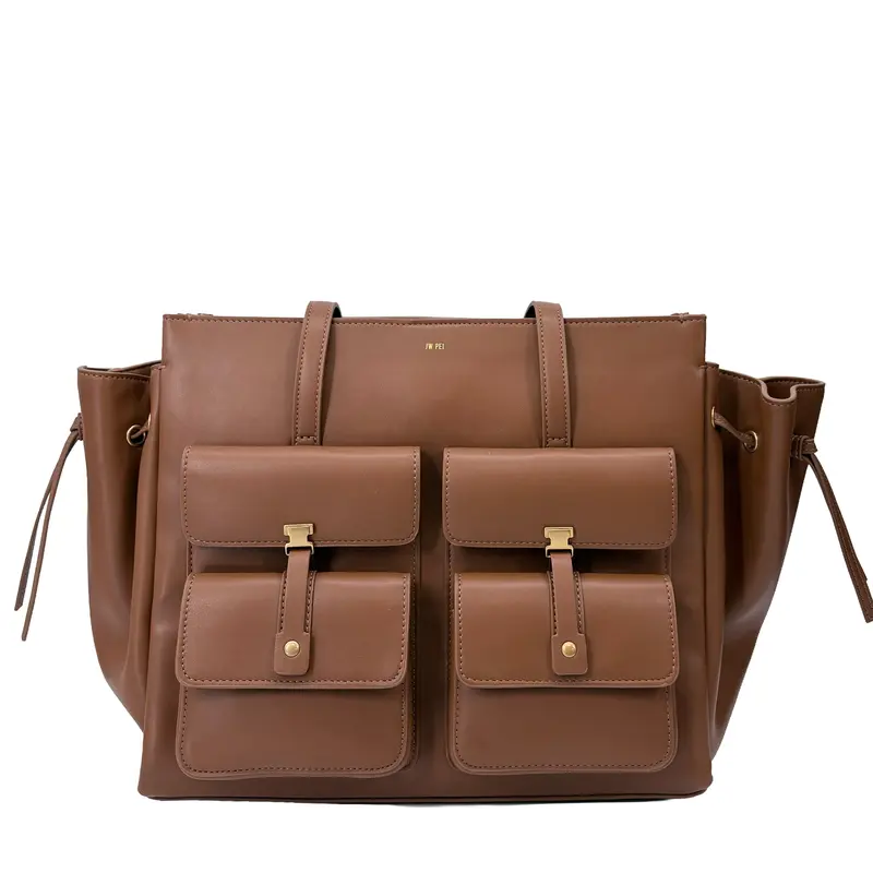 JW PEI Designer Leather Utility Tote Bag Brown Everyday Carry with Smart Storage Genuine Leather Multiple Pockets Roomy Interior Comfortable Straps