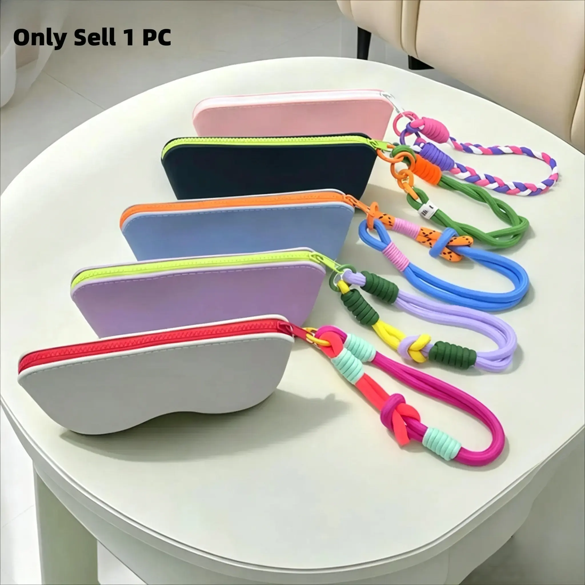 Dopamine Color Silicone Glasses Case with Detachable Strap - Portable Protective Sunglasses Storage Pouch, Wrist Carry Eyewear Holder for Daily Outdoor Travel