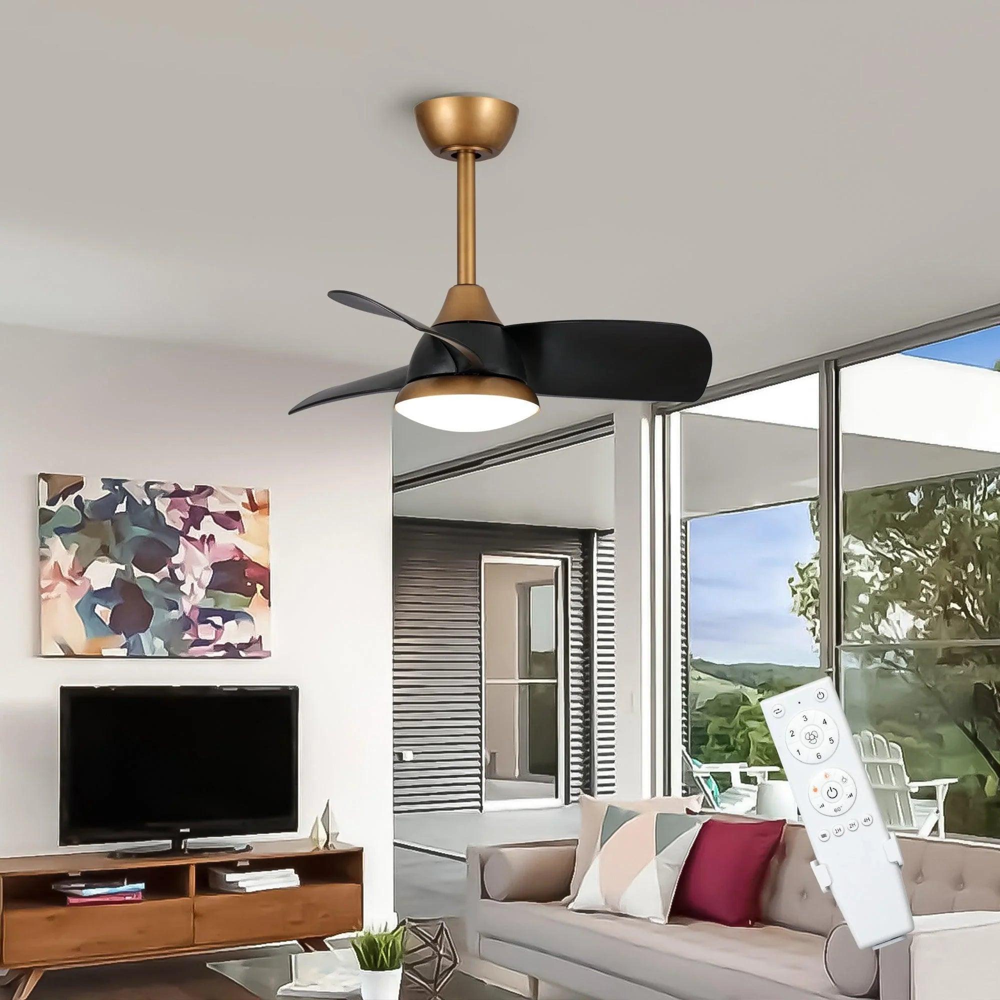 28" Modern DC Motor Ceiling Fan, Downrod Mount, Reversible Blades with Dimmable LED Light & Remote Control 28" Modern DC Motor Ceiling Fan, Downrod Mount, Reversible Blades with Dimmable LED Light & Remote Control