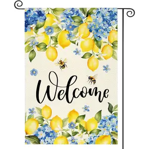 1Pc Summer Lemon Flower Garden Flag, 12X18 Inch Double-Sided Polyester Outdoor Courtyard Printed Flag, Multifunctional Holiday Decoration Garden Flag