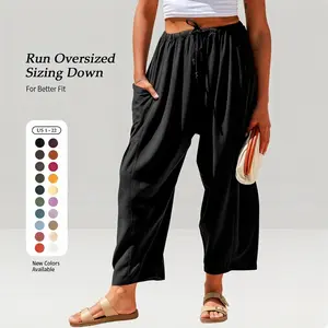 Womens Linen Blend Wide Leg Pants Oversize Casual Loose Fit Beach Palazzo Harem Pants with Pockets Vacation summer outfits Womenswear