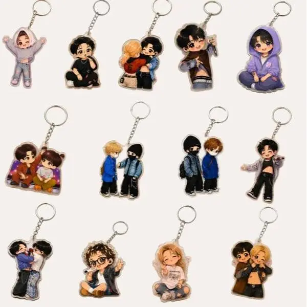7 Members Chibi Acrylic Keychain, K-Pop Cute Ariang Charm, King Boys Merch, Cute Key Accessory