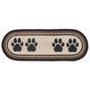 Earth Rug  13 x 36 in. Dog Paw Braided Oval Table Runner, Burgundy & Mustard