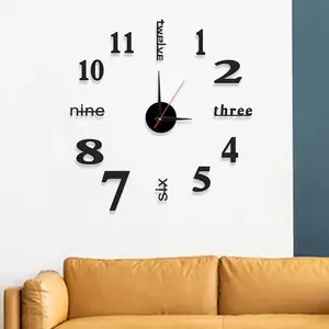 DIY 3D Clock Acrylic Material 20-50cm Easy Installation Guide Included, Modern Nordic Design Wall Decorative Timepiece for Living Room, Dining Room, Study, Perfect Gift Idea