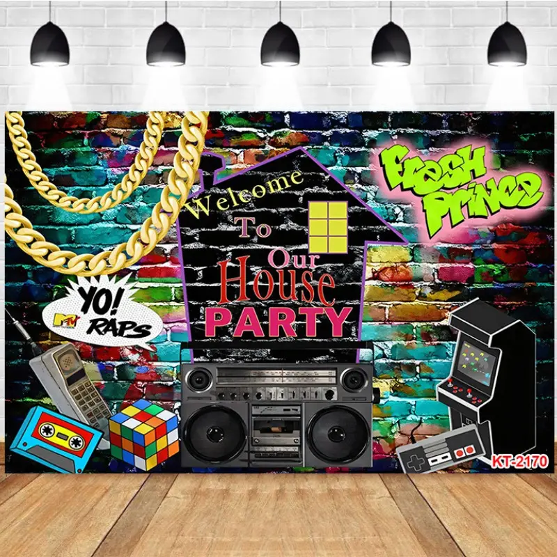 Photography Background Hiphop Graffiti Brick Wall Gold Chain Vintage Sound Welcome To Our Home Party Studio Photo Studio Backdrop