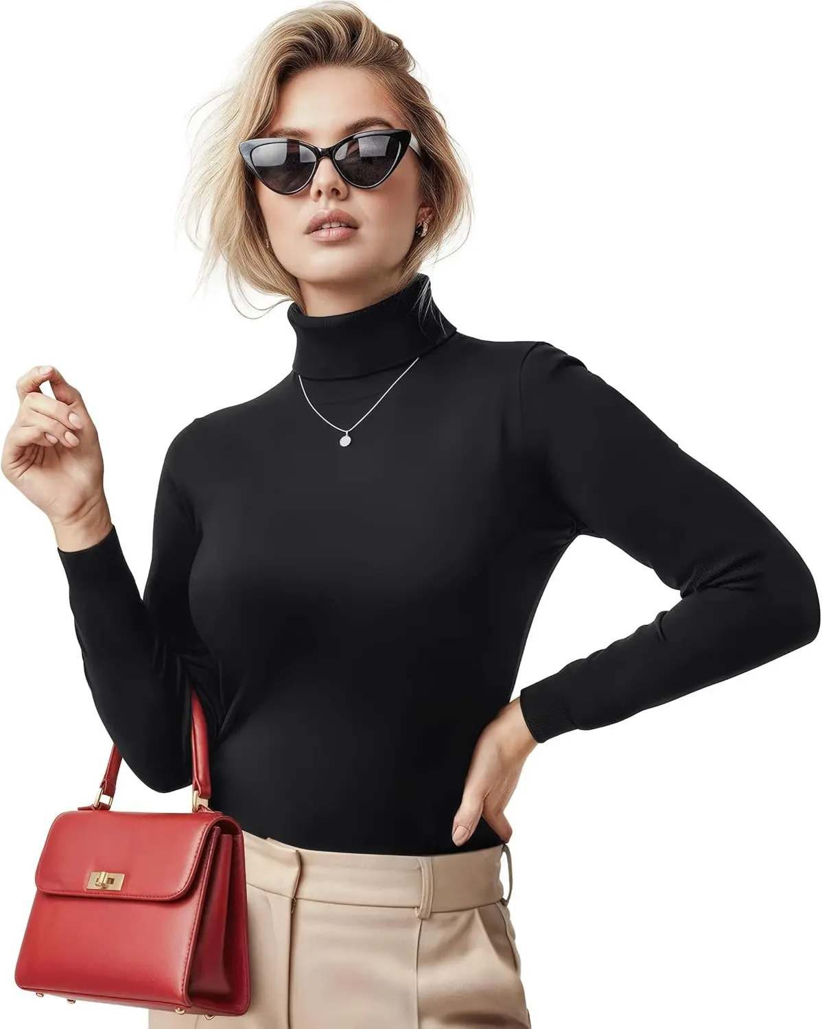 Women's Turtleneck Long Sleeve Shirt Slim Fit Thermal Base Layer Tops
