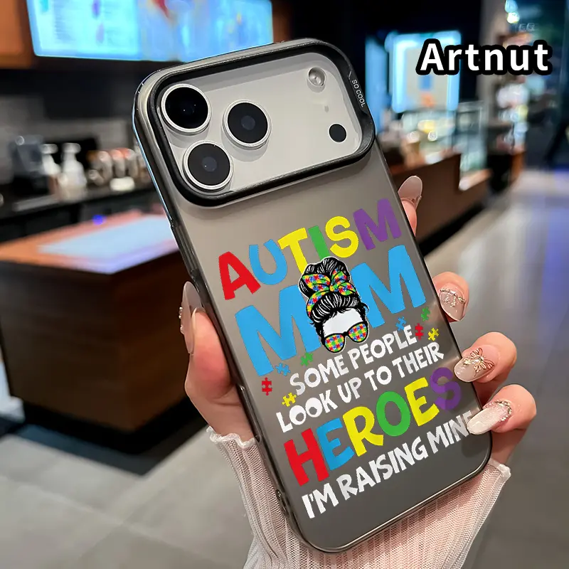 Hard PC Phone Case for iPhone 17 Pro Max 16 Plus 15 14 13 12 11 Air E Autism Mom Hero Pattened Soft Edge Anti-Drop Lightweight Back Cover Gift for boy girl